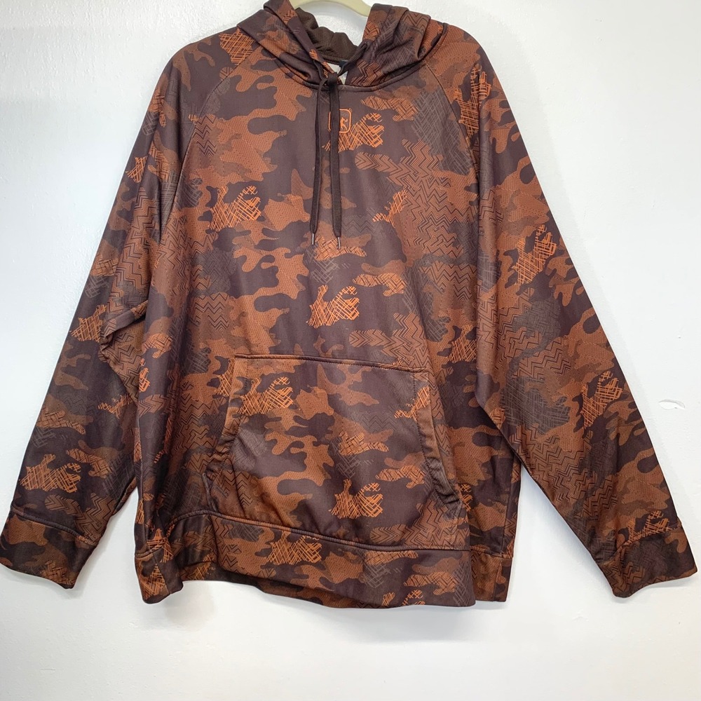 AND1 Mens Camo Performance Hoodie Brown Orange Athletic Sweatshirt 2XL Outdoor